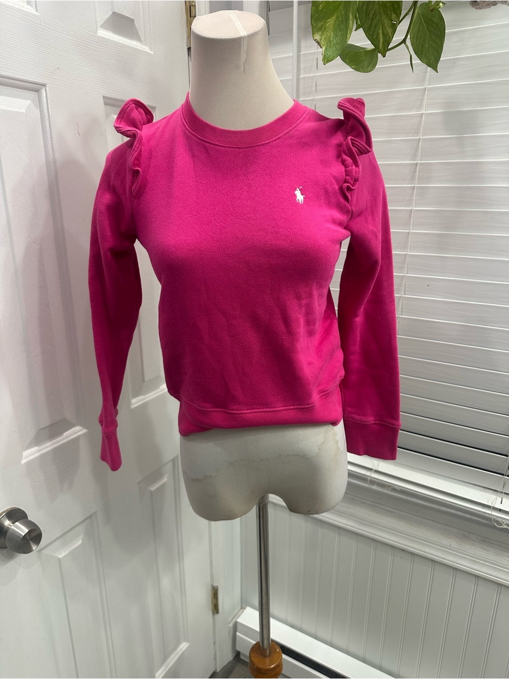 Polo by Ralph Lauren Girls' Bright Pink Ruffle Shoulder Sweatshirt